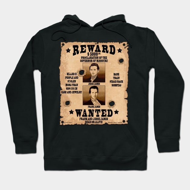 Frank & Jesse James Wild West Wanted Poster Hoodie by Airbrush World